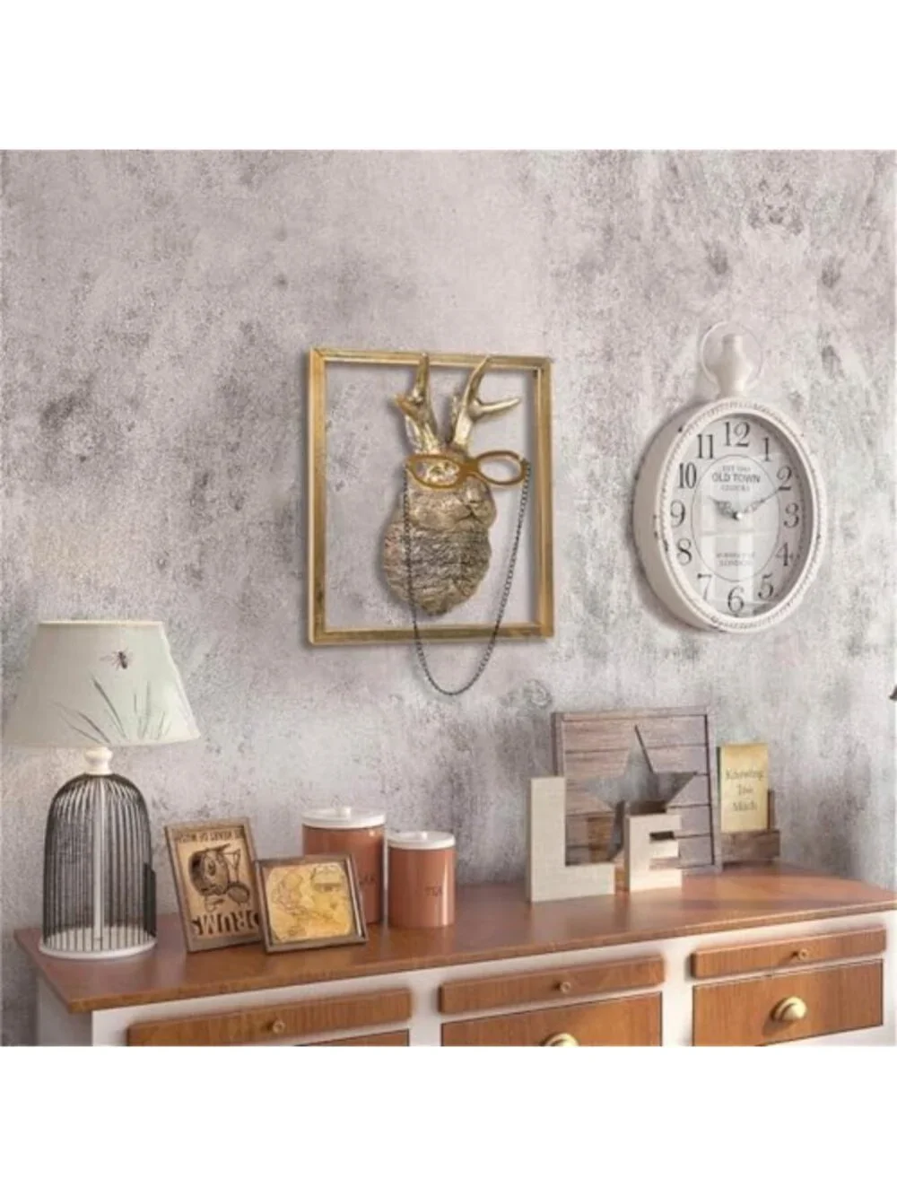 Vintage Animal Heads Wall Decor - Gold Resin Sculptures with Metal Frame for